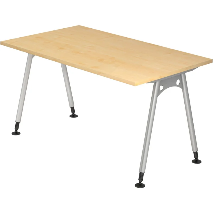 bümö manuell höhenverstellbarer Schreibtisch 140x80 cm in Ahorn - PC Tisch höhenverstellbar & klein, höhenverstellbarer Tisch Büro, kleiner Computertisch verstellbar, A-Serie, AS-14-3 – Bild 1