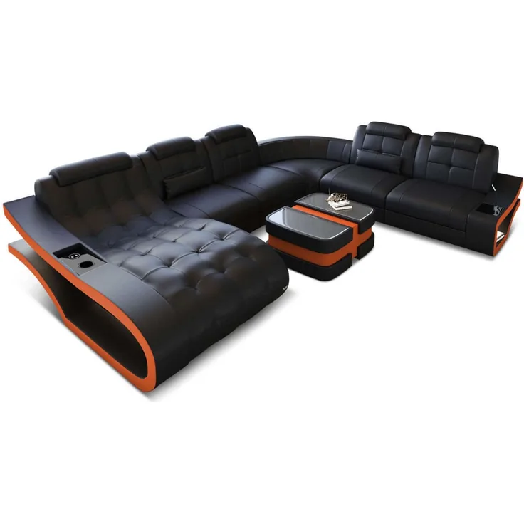 Mini Leder Wohnlandschaft Elegante XXL – Stil & Komfort - Kunstleder - Schwarz-Orange - Links