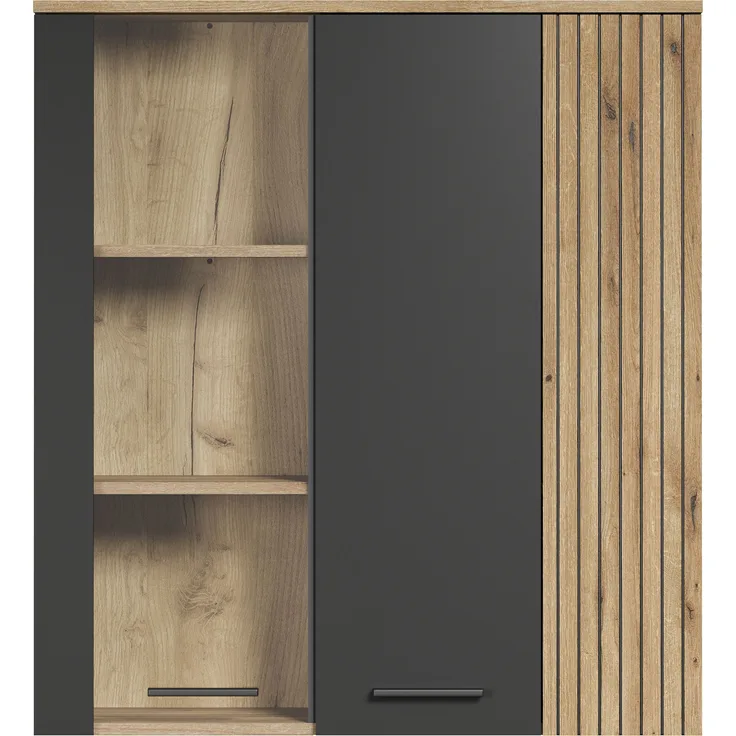 Hängevitrine Esteban in grau und Eiche Evoke 90 cm