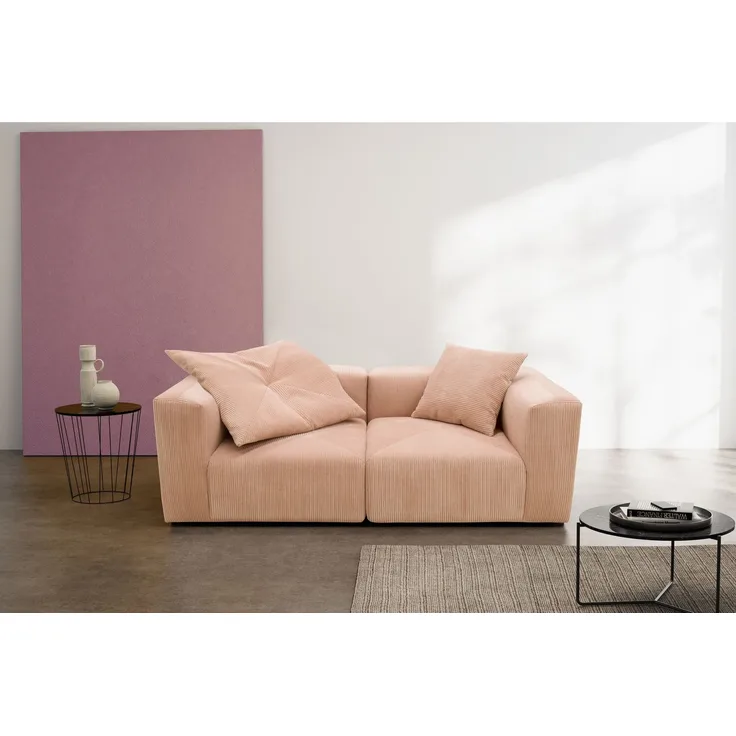 DOMO. collection Sofa 800011, 2 Sitzer, Rechteckig, individuell kombinierbar, Cord 2er Couch, modular, Polstergarnitur, 216 x 108 x 69 (BxTxH), rose