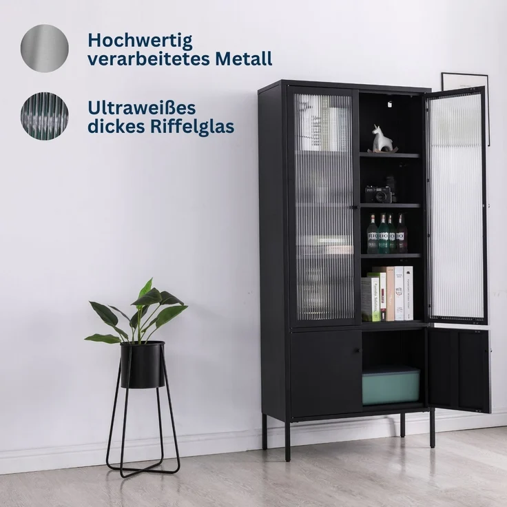 Coemo Vitrine Tokio aus Metall mit Glastüren Schwarz – Bild 2