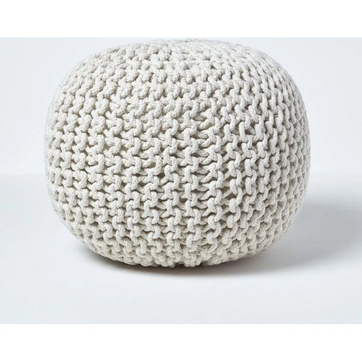 Homescapes Pouf Runder Strickpouf 100% Baumwolle, natur