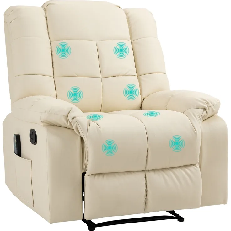 HOMCOM Massagesessel, Kunstleder, Kalyptusholz, Stahl, Schaumstoff, Cremeweiß, 94B x 99T x 99H cm