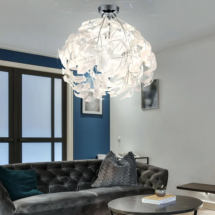 Deckenleuchte, Metall, Blätter-Design, Chrom, weiß, H 58 cm – Bild 6