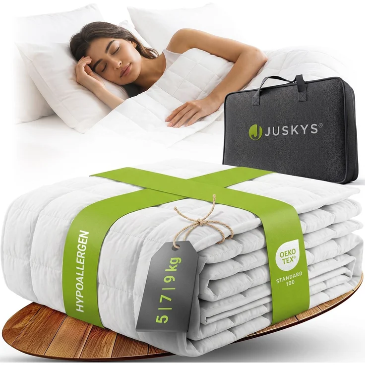 Juskys Gewichtsdecke 135x200 – weiß, beschwerte Schlafdecke mit Glasperlen, Baumwolle & Mikrofaser, entspannend & schlaffördernd bei Unruhe – 7 kg – Bild 1