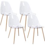 CangLong Satz von 4 Home Chair Modern Transparent Polycarbonat Robuste Esszimmerstühle mit Metallbeinen für Küche Esszimmer & Gardon