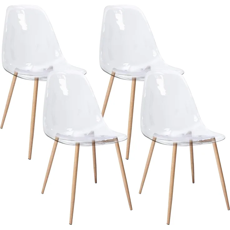 CangLong Satz von 4 Home Chair Modern Transparent Polycarbonat Robuste Esszimmerstühle mit Metallbeinen für Küche Esszimmer & Gardon