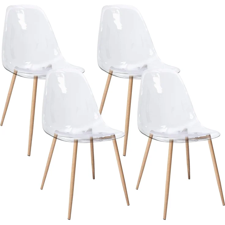 CangLong Satz von 4 Home Chair Modern Transparent Polycarbonat Robuste Esszimmerstühle mit Metallbeinen für Küche Esszimmer & Gardon