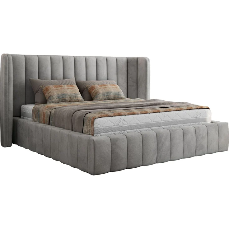 Polsterbett GOLETTA CLASSIC 160 x 200 cm mit gepolstertem Kopfteil, stabilem Bettrahmen, Lattenrost und Bettkasten mit Gasdruckfedern, Doppelbett, zeitloses Design - Hellgrau Velvet – Bild 5