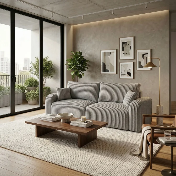 Wohnero24 Habana Schlafsofa 248 cm mit Bettfunktion 204x138 cm – Cord Sofa – Couch 3 Sitzer – Ausziehsofa mit 2 Bettkästen – Big Sofa Modern – Schlafcouch Hellgrau – Bild 2