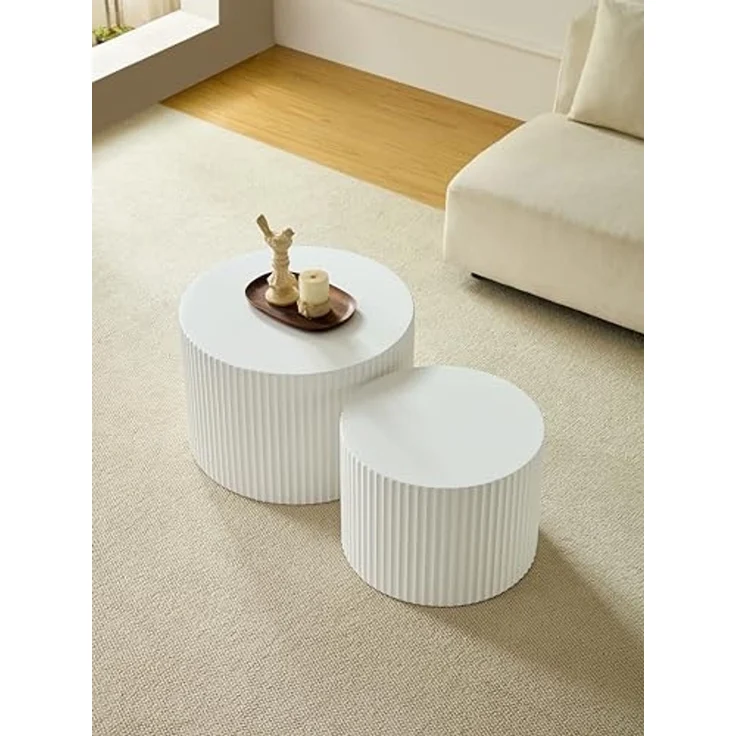 NJLyuhome Couchtisch Modernes Nesting Set, Wohnzimmer-Kaffeeset, Runde Couchtische (2-St), Wellen-Design-Beistelltisch-Set mit wellenförmiger Struktur – Bild 6