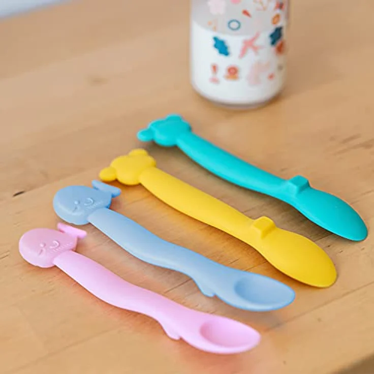 Suavinex Löffel aus Silikon für Kinder + 4 Monate, flexibel mit langem Griff und niedlichen Tieren, weich, für empfindliche Geniss, spülmaschinenfest, Wal, Rosa – Bild 7