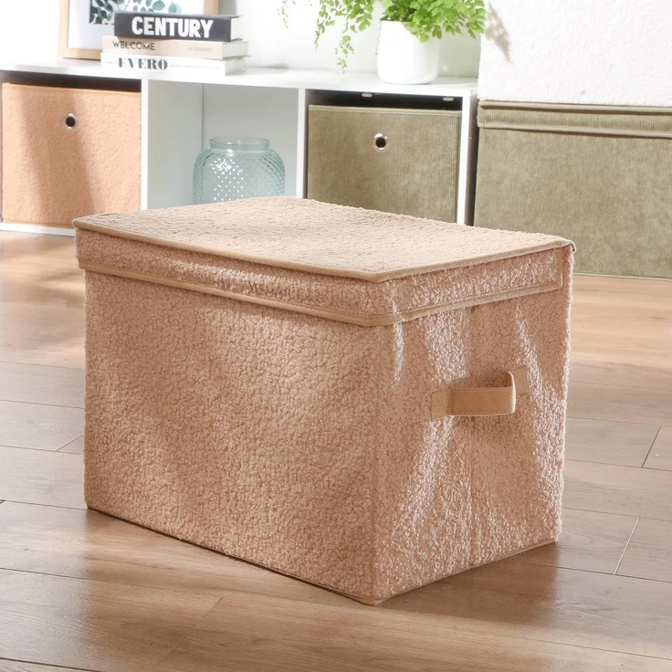 Calicosy Hohe Aufbewahrungsbox mit Deckel aus Bouclé-Stoff in Beige - H30 cm - Beige – Bild 2