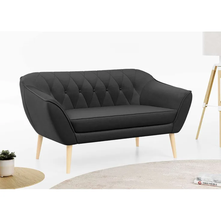 Sofa, Skandinavischer Stil, Holzbeine - PIRS - 2 Sitzer - Grau - Velours