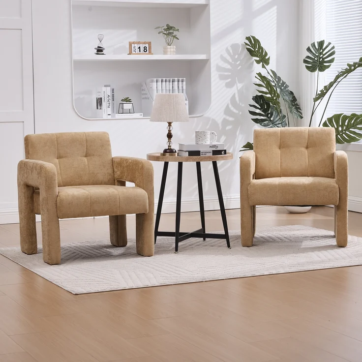 LVHOM Sessel Skandinavischer Stil, Polstersessel Cordstoff, Relaxsessel Einzelsessel Loungesessel, für Wohnzimmer, Büro, Schlafzimmer, Gelb – Bild 10