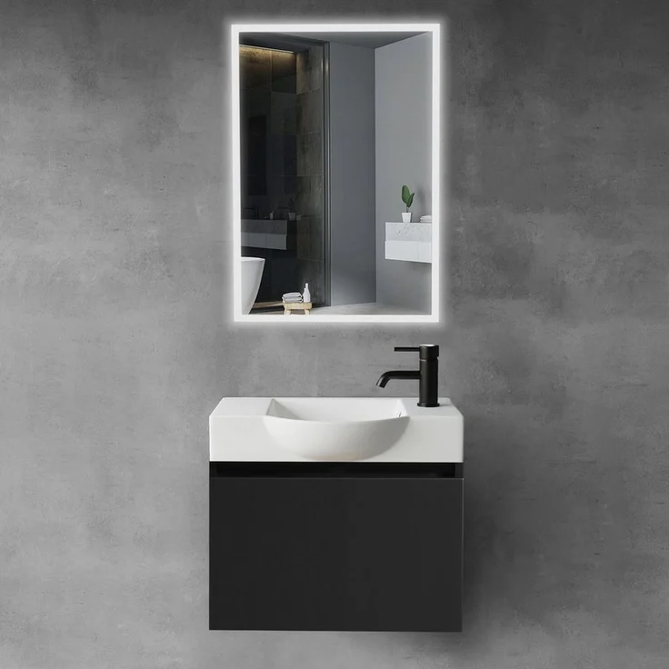 Alpenberger Badmöbel-Set Waschbecken mit Unterschrank 55 cm Breit, (Waschtischunterschrank, Badezimmerschrank Klein), Badschrank Hängend mit Badspiegel – Bild 1