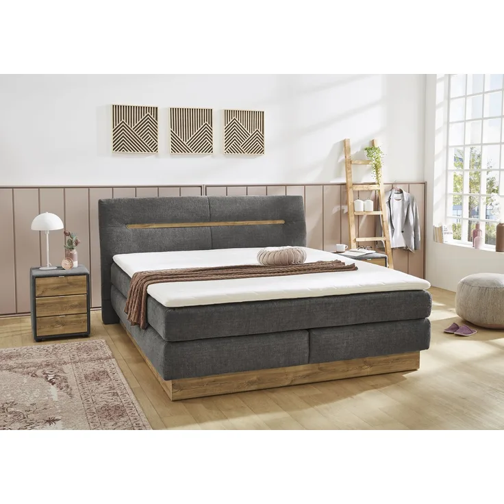 Jockenhöfer 'Nika Max' Boxspringbett, 180x200 cm, Chenille Dunkelgrau