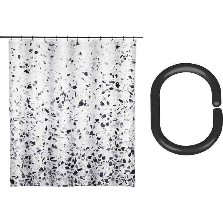 SCHÖNER WOHNEN-Kollektion Duschvorhang »Tosi« Breite 180 cm (Set, 17-tlg), aus recyceltem Polyester, Terrazzo-Design, mit 16 Duschvorhangringen – Bild 1