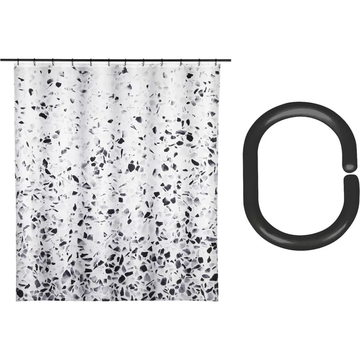 SCHÖNER WOHNEN-Kollektion Duschvorhang »Tosi« Breite 180 cm (Set, 17-tlg), aus recyceltem Polyester, Terrazzo-Design, mit 16 Duschvorhangringen