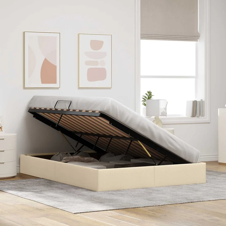 vidaXL Ottoman Bettgestell mit Speicher Creme 140 x 200 cm Stoff 3442830 – Bild 4
