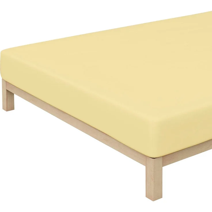 Schlafgut Spannbettlaken Premium, Gummizug: rundum, (1 Stück), Mako-Zwirn-Jersey, Yellow Mid, S 90x190 cm - 100x220 cm – Bild 3
