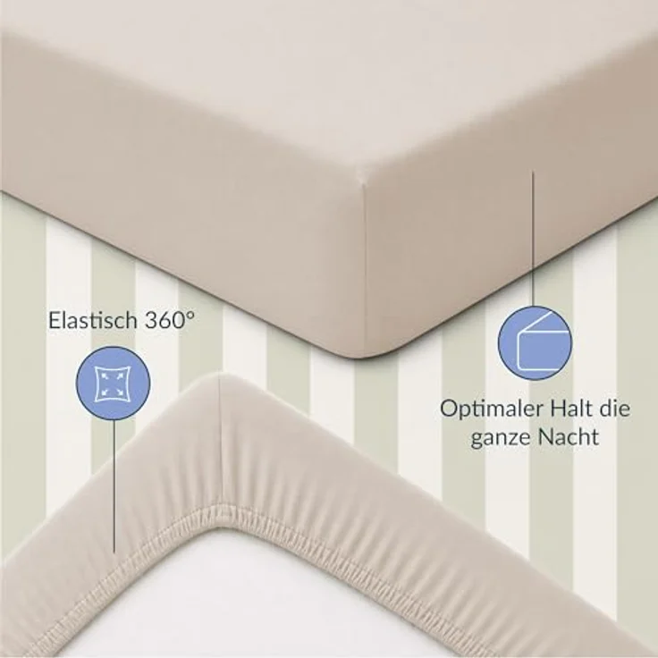 Twinzen 2er Set Jersey Spannbettlaken 70x140 cm Weiß und Beige | Weich & hautfreundlich · Atmungsaktiv · Rundumgummi für sicheren Halt · Waschbar bei 60 °C · OEKO-TEX zertifiziert – Bild 4