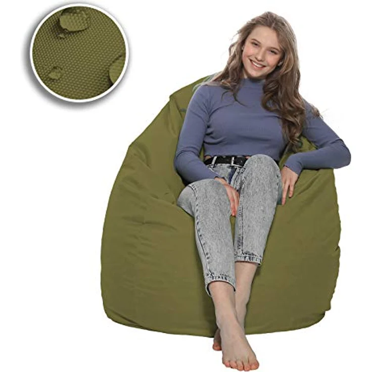 HomeIdeal - Sitzsack XXL Bodenkissen für Erwachsene & Kinder - Geeignet für Gaming oder Entspannen - Indoor wie Outdoor da er Wasserfest ist - mit EPS Perlen, Farbe:Khaki, Größe:XXL – Bild 4