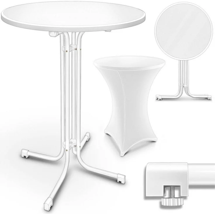 tillvex® Gastro Stehtisch klappbar Ø60cm weiß | Bistrotisch FERTIG MONTIERT | Klapptisch rund - wetterfester Partytisch | Gartentisch Indoor & Outdoor – Bild 5