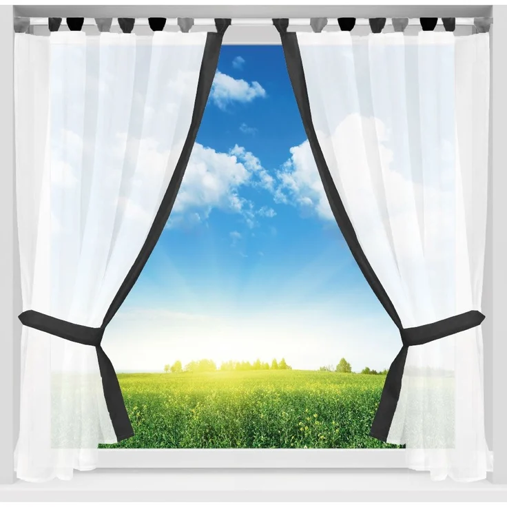 Gardinenset Skyline Schlaufenschal im Landhausstil Küchengardine Raffband, klassisch und modern in vielen Ausführungen erhältlich (dunkelgrau - anthrazit / 140 x 120cm) – Bild 3