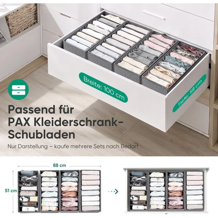 Sekey Aufbewahrungsbox Schubladen Organizer aus Vliesstoff Faltbare Aufbewahrungsboxen mit Fächer für PAX100(32 Fächer) – Bild 8