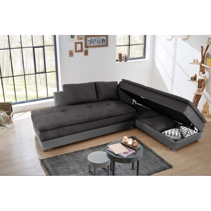 Ecksofa-Dauerschläfer Doppelbett Federkern Bettkasten Couch in Anthrazit Grau – Bild 3