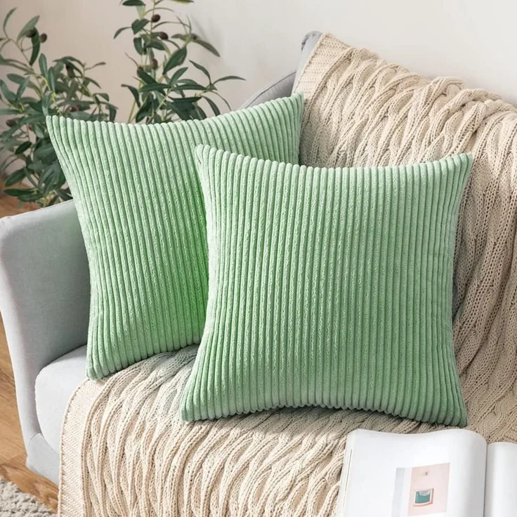 2er Set MIULEE Kordsamt Kissenbezüge 40x40cm Bohnengrün – Bild 8