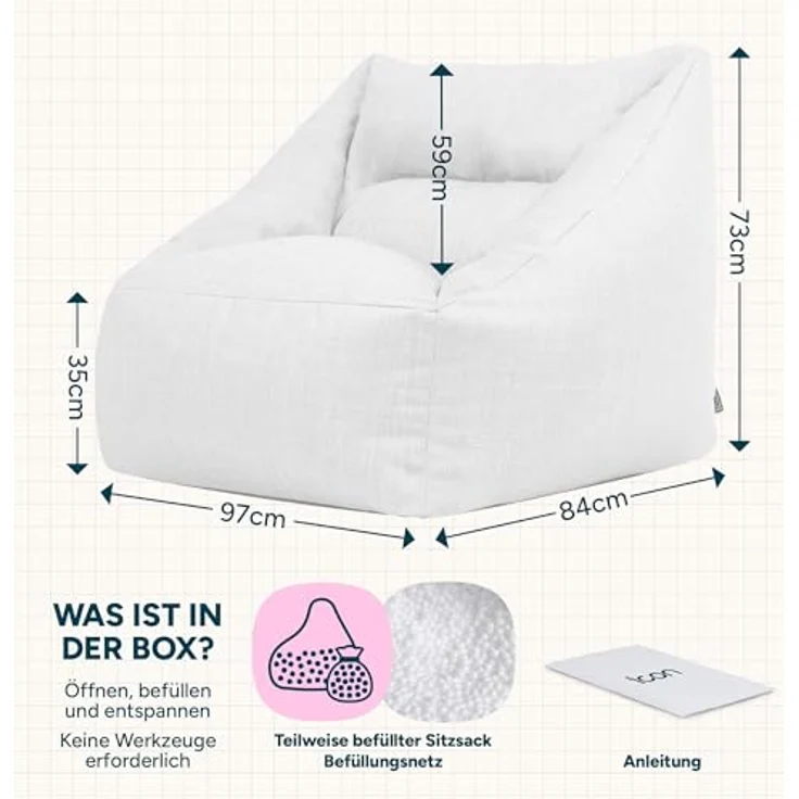 icon Sitzsack Erwachsene Sessel mit Outdoor-Gewebebezug „Natalia", Sitzsack XXL, Made in Germany, für Erwachsene & Kinder, mit Füllung – Bild 4