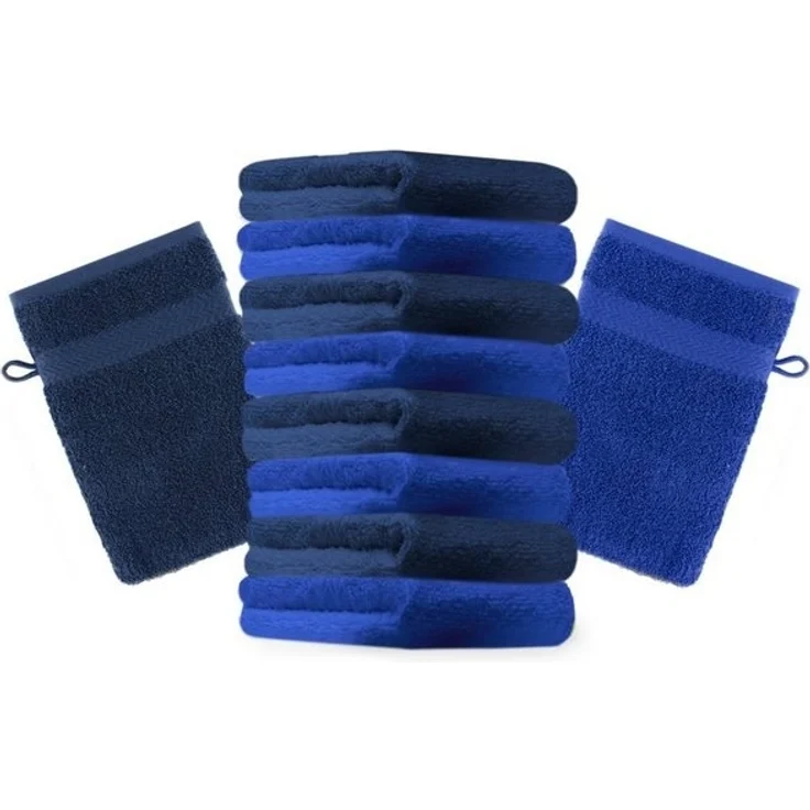 Betz Waschhandschuh 10 Stück Waschhandschuhe Premium 100% Baumwolle Waschlappen Set 16x21 cm Farbe dunkelblau und Royalblau – Bild 4