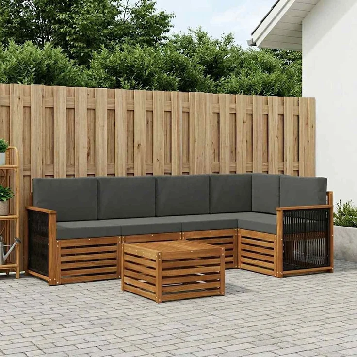 vidaXL Outdoor-Sofagarnitur 6 stk. 5-Sitzer Natur und Anthrazit 3384383 – Bild 1