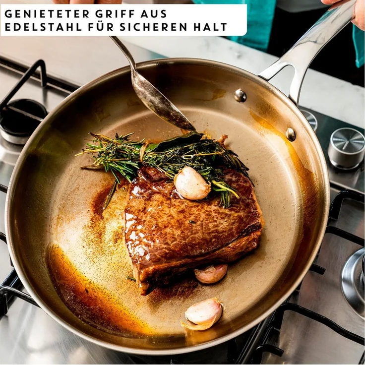 Jamie Oliver by Tefal Cook Smart Bratpfanne 24cm, unbeschichteter Edelstahl, induktionsgeeignet, Thermo-Fusion Boden, recycelbar, genieteter Griff, Edelstahl, E3110455 – Bild 4