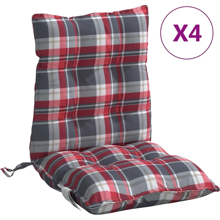vidaXL Niedriglehner-Auflagen 4 Stk. Rot Karomuster Oxford-Gewebe 377711 – Bild 2