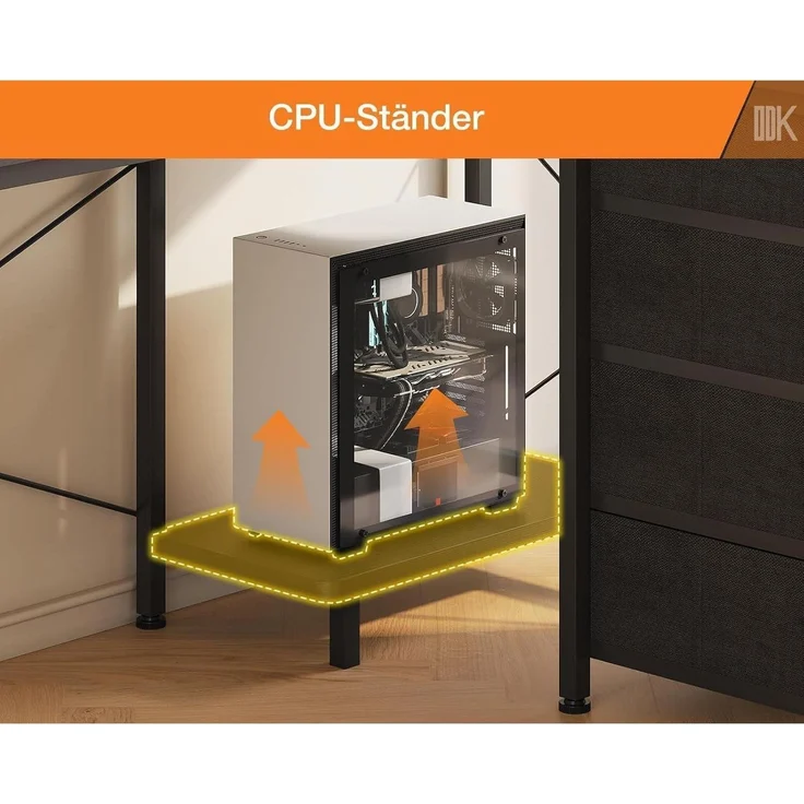 ODK L-förmiger Schreibtisch Schwarz USB-Ladestation 4 Schubladen 160x80cm – Bild 6