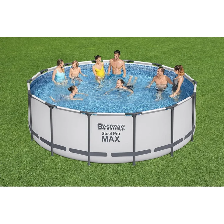 Bestway Steel Pro MAX Frame Pool Komplett-Set mit Filterpumpe Ø 427 x 122 cm, lichtgrau, rund – Bild 2