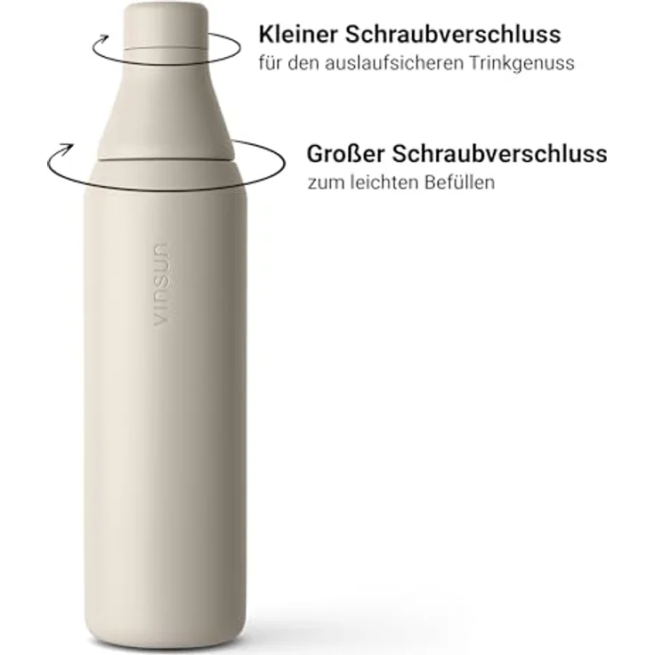 Vinsun Isolierflasche Edelstahl Trinkflasche 750ml doppelwandig isoliert Sprudel geeignet, BPA frei, auslaufsicher, kleine Trinköffnung und große Füllöffnung – Bild 3