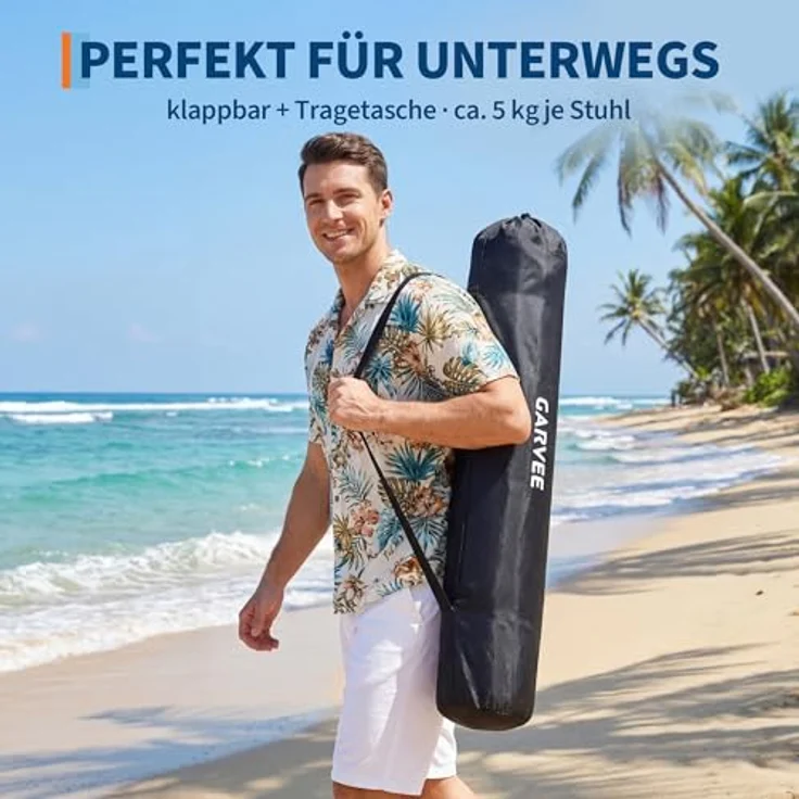 GarveeHome Campingstuhl faltbar bis 200 KG belastbar, Ultragroßer Angelstuhl 64 cm mit hoher Rückenlehne & Polsterung, Camping Stuhl Sessel inkl. Tragetasche für Garten Balkon Strand Schwarz/Grau – Bild 7