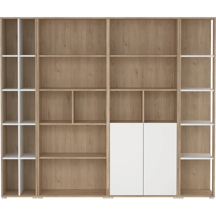 Dmora Wohnzimmermöbel Litvjak, Modulares Wohnzimmerset, Mehrzweck-Wohnzimmermöbel, Moderner TV-Schrank, 241x34 h205 cm, Eiche und Weiß – Bild 10