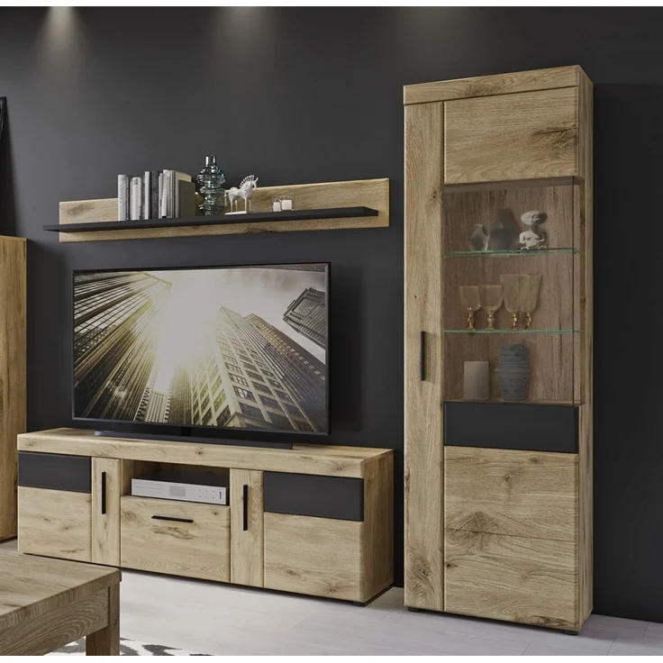 Wohnwand >Grano< (3-teilig) in Viking Eiche Dekor - 215x195x41 (BxHxT) – Bild 1