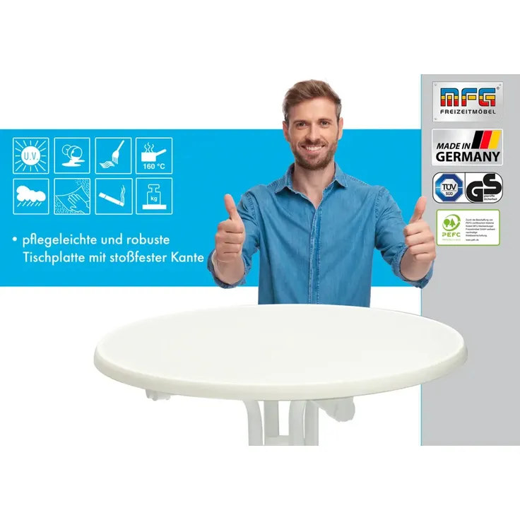 MFG Stehtisch klappbar mit wetterfester Melamin-Platte, MDF/Stahlrohr weiß, 110 x 70 cm – Bild 6