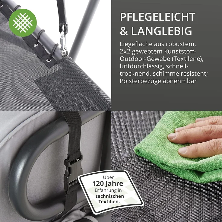 Leco 'Laureen' Hollywoodschaukel mit Polsterauflagen, Kissen & Sonnendach, grau, 264 x 185 x 195 cm – Bild 7