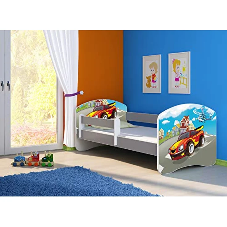 ACMA Kinderbett Jugendbett mit Einer Schublade und Matratze Grau mit Rausfallschutz Lattenrost II (03 Racing Car, 160x80) – Bild 3