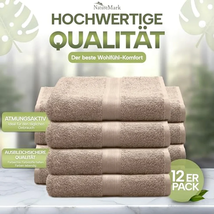 NatureMark 12er Pack Gästetücher Premium Qualität 30x50 cm GÄSTEHANDTUCH Frottiertuch-Set 100% Baumwolle Farbe: Sand/Beige – Bild 4