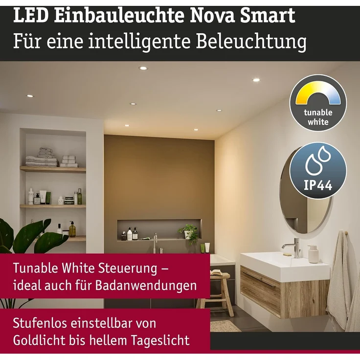 Paulmann 92444 LED Einbauleuchte Nova Coin 3er-Set Zigbee Tunable White Alu gedreht IP44 – Bild 2