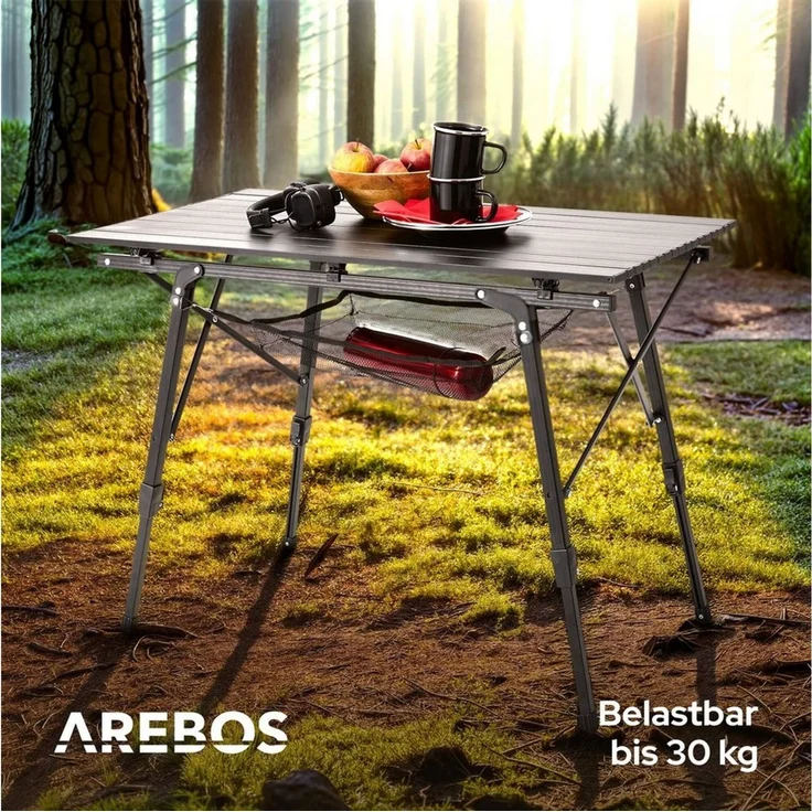 Arebos Campingtisch faltbar 120 x 70 cm | Klapptisch höhenverstellbar 58-78 cm | Camping Zubehör, Garten, Grill, Picknick | Camping Tisch klappbarer Falttisch | Reisetisch inkl. Tragetasche | Schwarz – Bild 4