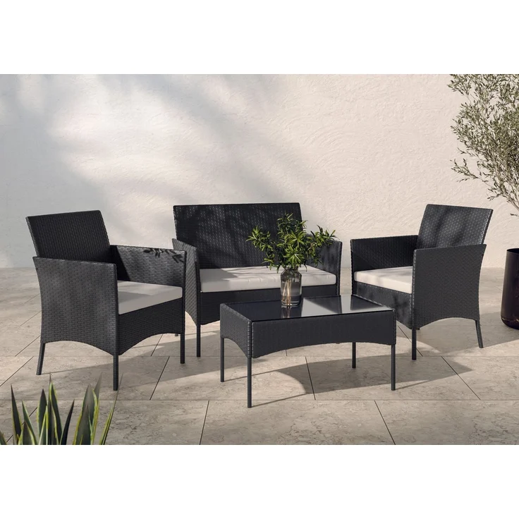 KONIFERA Gartenlounge-Set Balkonset »Palma«, (Set, 7-tlg, 1x2er Sofa, 2 Sessel, Tisch 41x71x39 cm, inkl. Auflagen), Stahl/Polyrattan – Bild 5